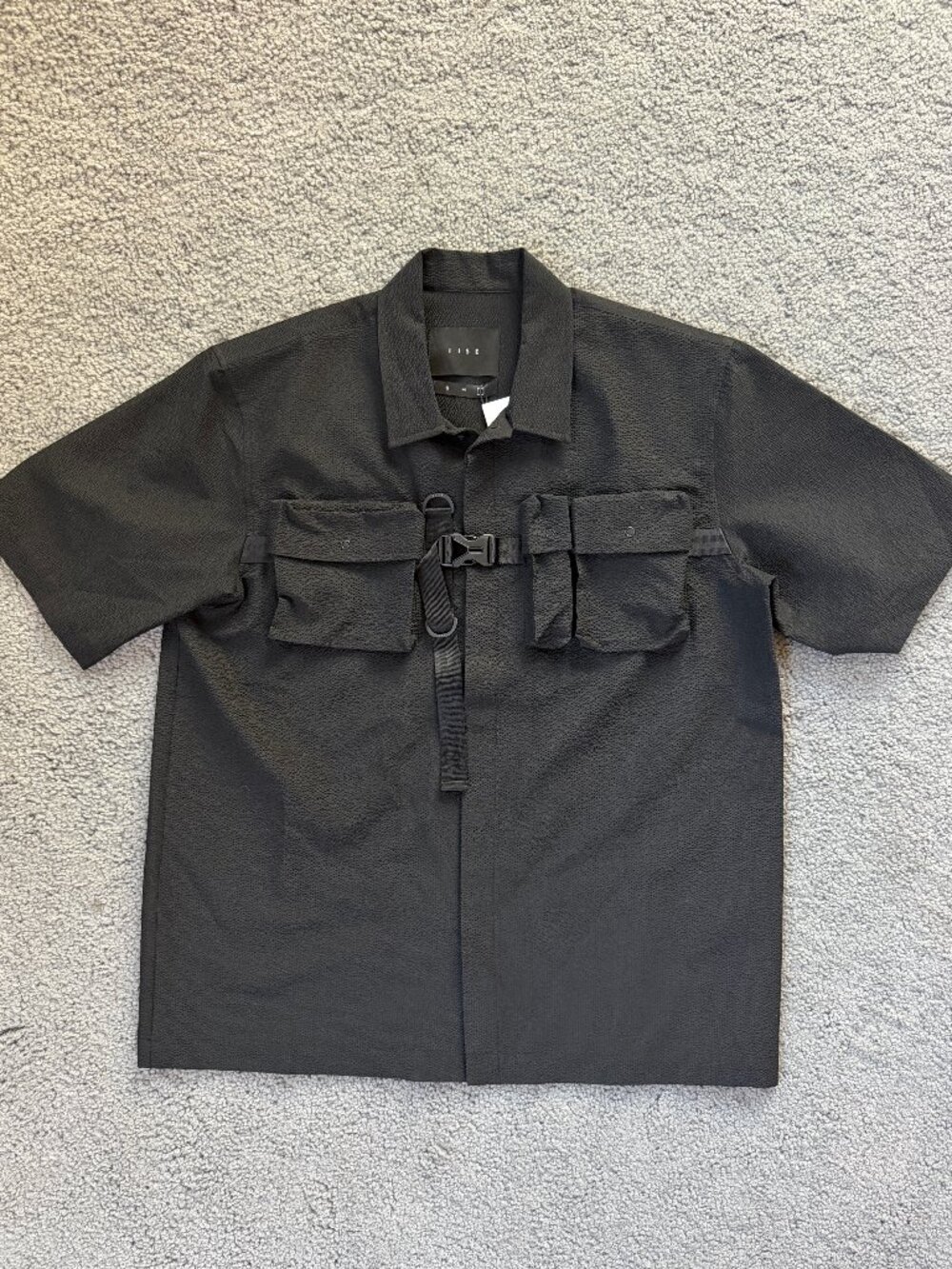 NWT IISE Black Seersucker Utility Shirt -Techwear Size L -Tactical Military Look
